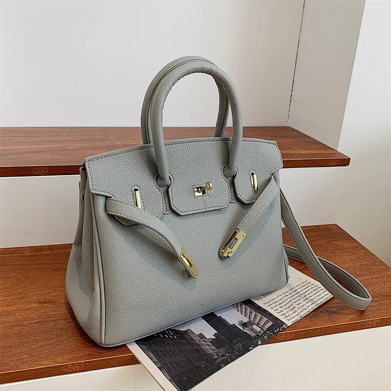 Belted Leather Clasp Tote