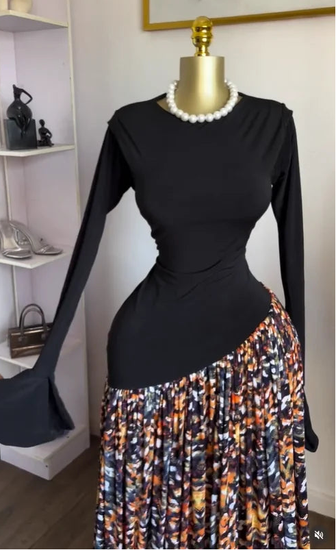Printed Flare Sleeve Maxi Dress