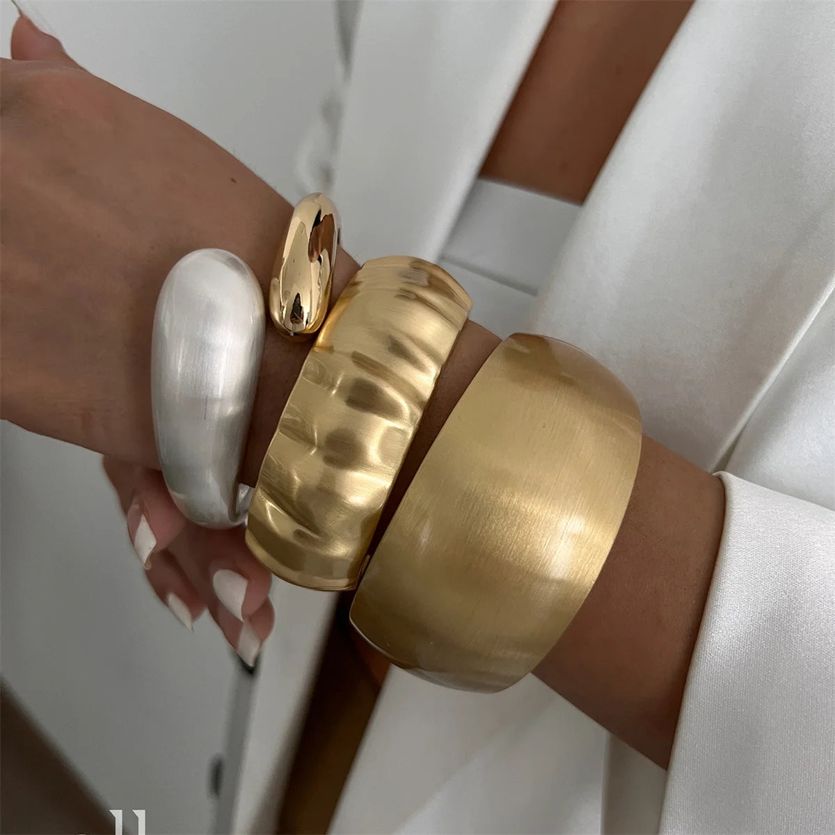 Punk Matte Chunky Open Bangle – Heavy Metal Geometric Cuff Bracelet