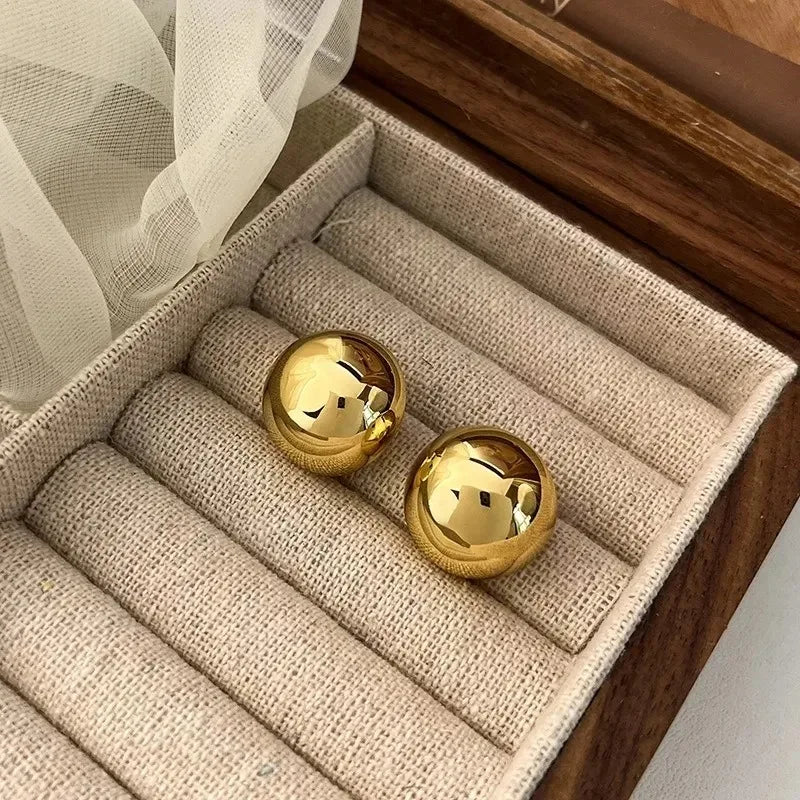 Geometric Ball Stud Earrings – Stainless Steel Gold & Silver