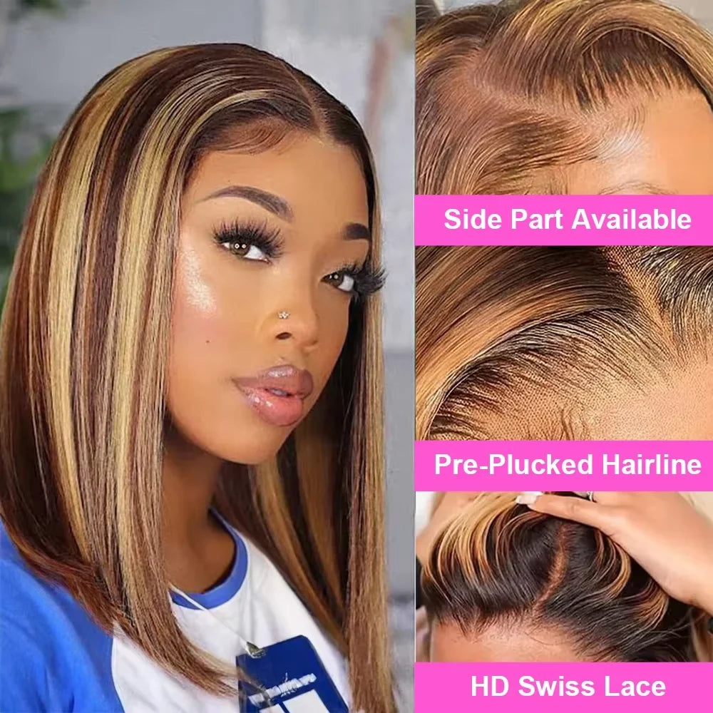 Highlight Blonde Short Bob Wig - 13x4 Lace Front 180-200% Density Human Hair