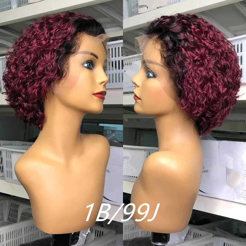99J Burgundy Curly Pixie Cut Wig - 13x2 Lace Front