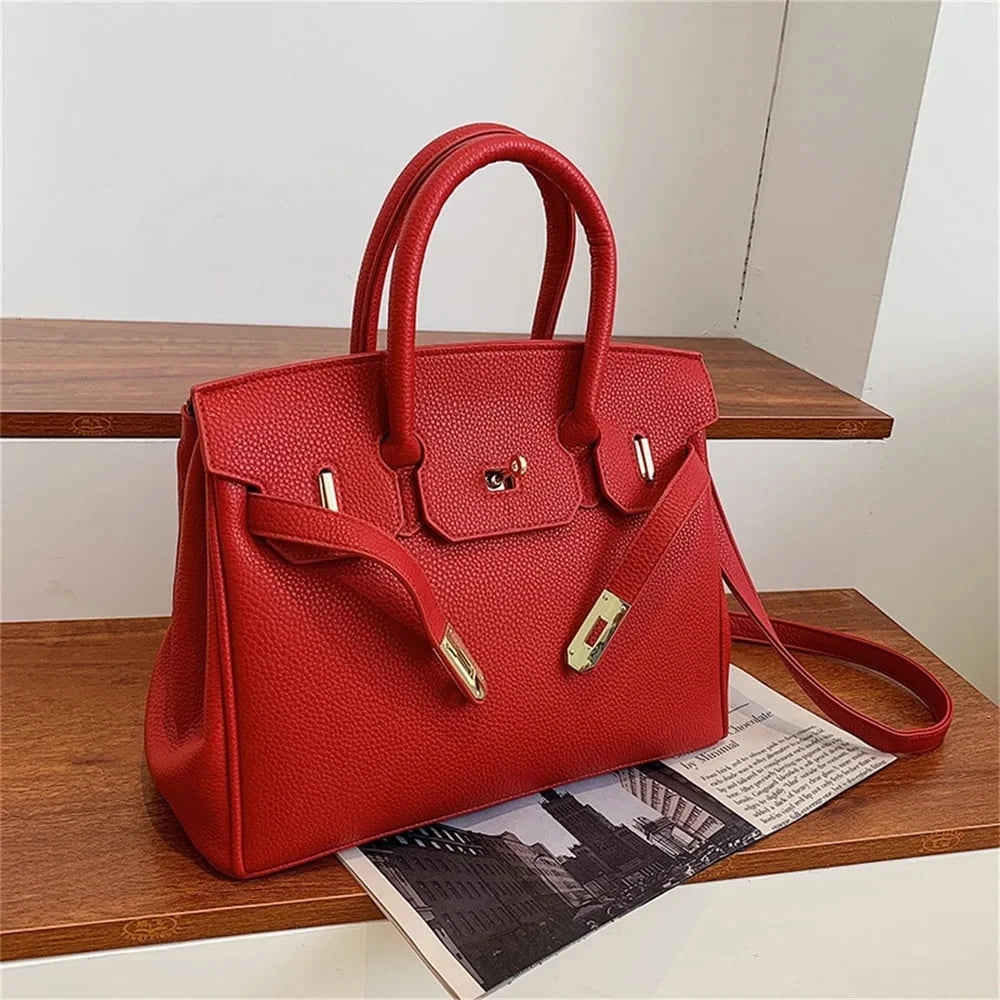 Belted Leather Clasp Tote