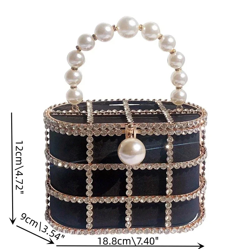 Luxe Pearl & Diamond Metallic Evening Bag