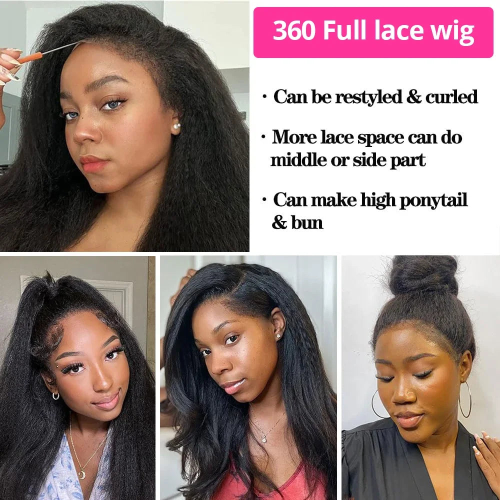 360 Invisi Strap Kinky Straight Wig - Full Lace Yaki 200% Density
