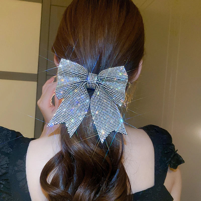 Jewelled Bow Spring Hair Clips – Korean-Inspired Glam Accessories