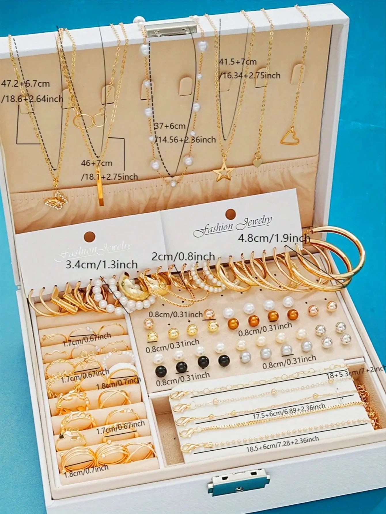 86pc Pearl Jewellery Set – Necklace, Earrings, Ear Studs & Rings Collection