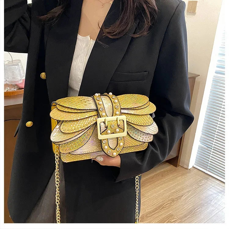 Dragonfly Wing Pearl Rivet Crossbody Bag