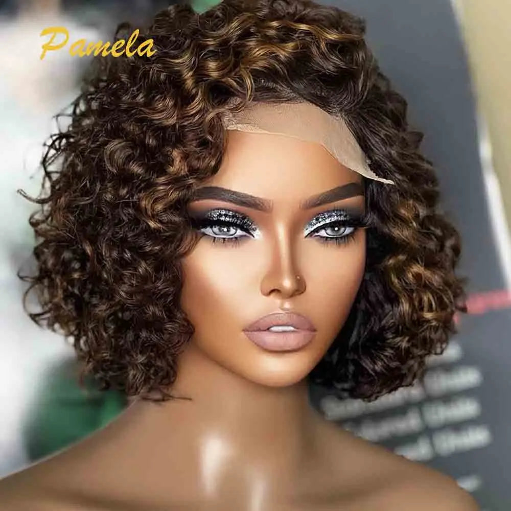 Highlight Blonde Short Bob Wig - Curly 13x4/5x5 Lace 180-250% Density