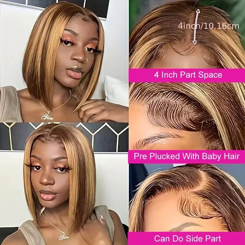 Highlight Blonde Short Bob Wig - 13x4 Lace Front 180-200% Density Human Hair