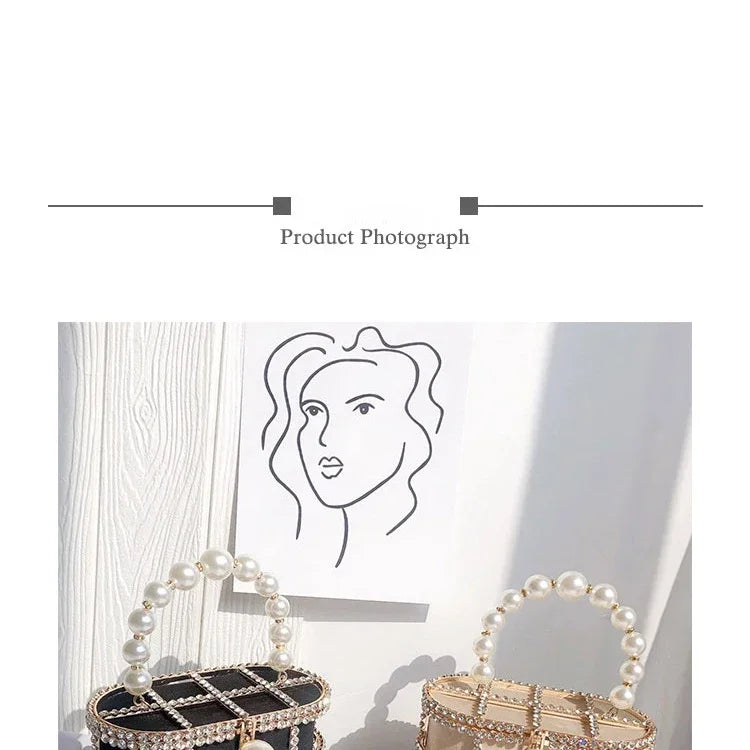Luxe Pearl & Diamond Metallic Evening Bag