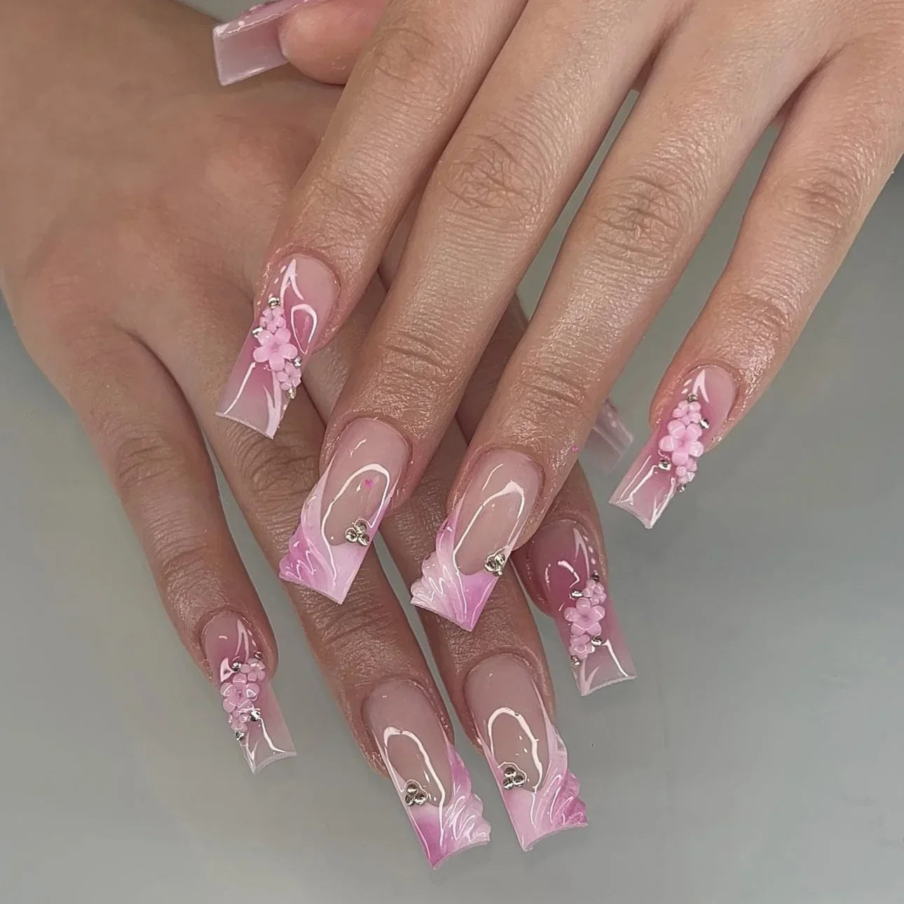 Diamond & Gold Butterfly Press-On Nails – 24pcs Long Elegant Acrylic