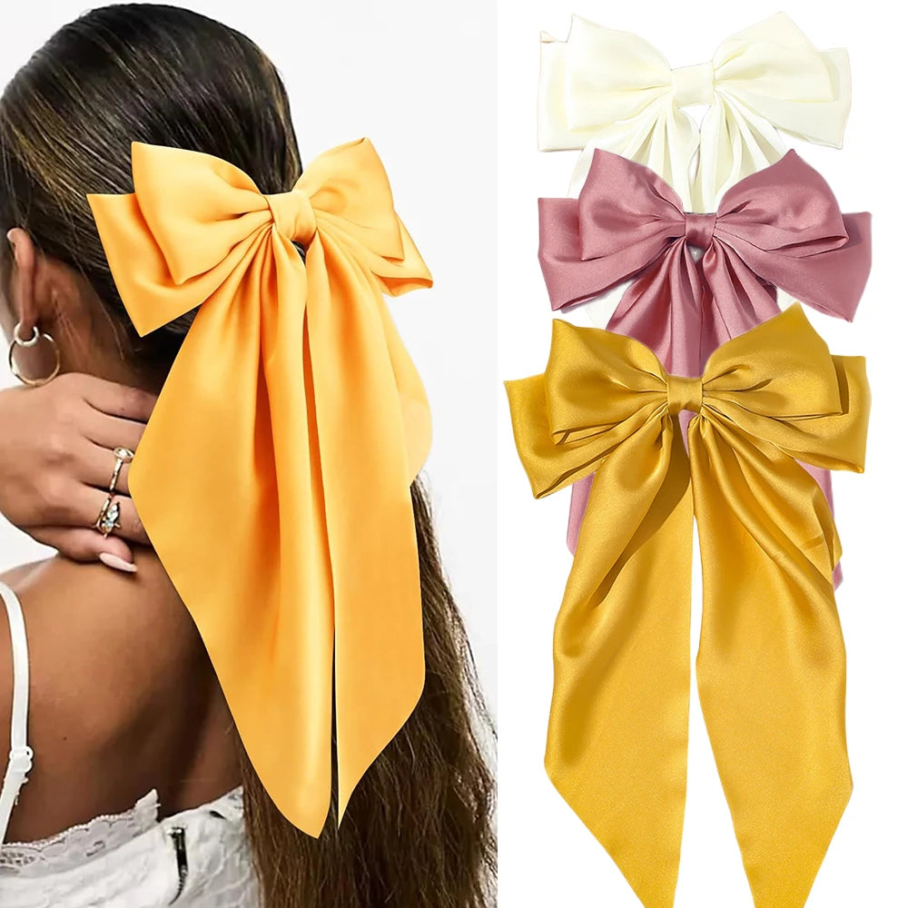 Minimalist Silk Bow Hair Clips – Set of 3 Elegant Barrettes