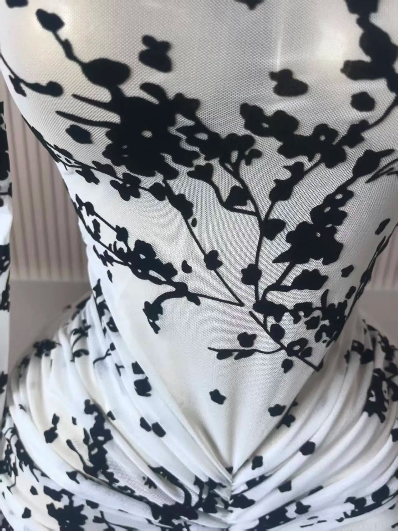 Mesh Bodycon Flare Sleeve Maxi Dress