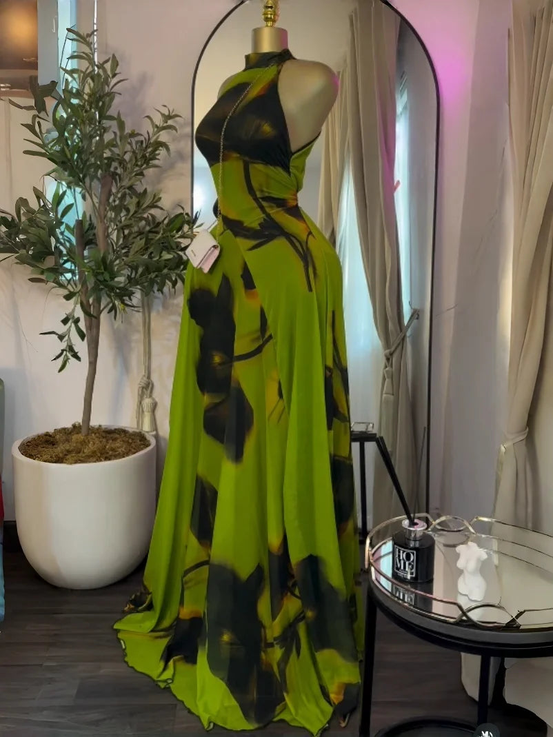 Sleeveless Mermaid Maxi Dress – Floral Print Floor-Length Evening Dress