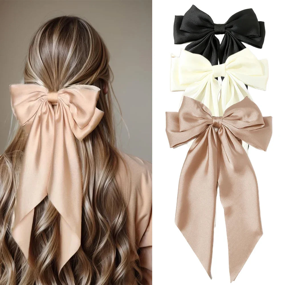 Minimalist Silk Bow Hair Clips – Set of 3 Elegant Barrettes