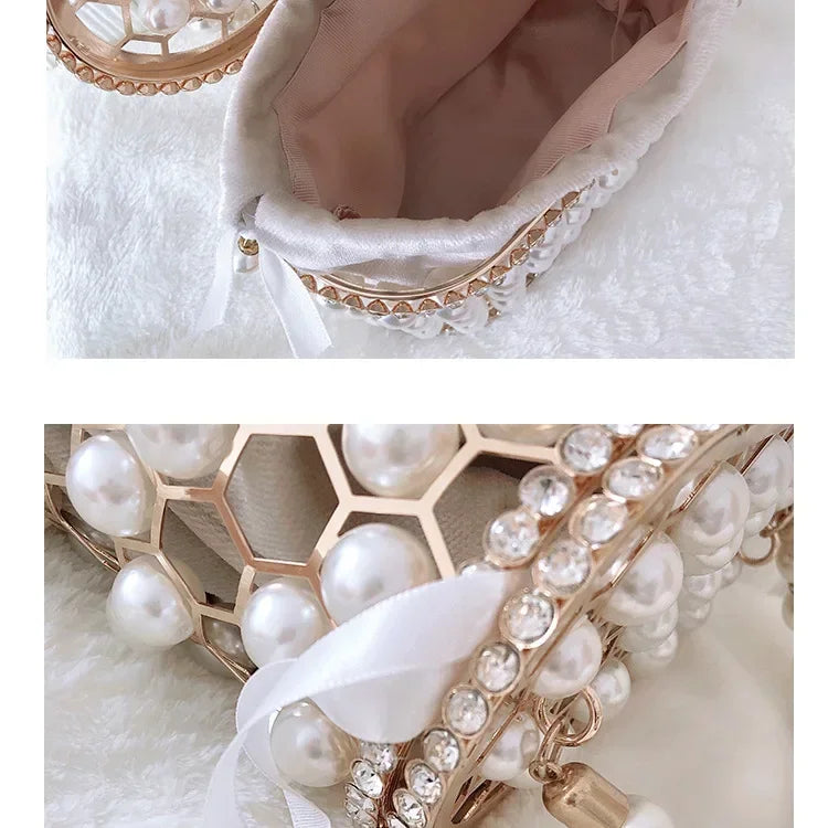 Luxe Pearl & Diamond Metallic Evening Bag