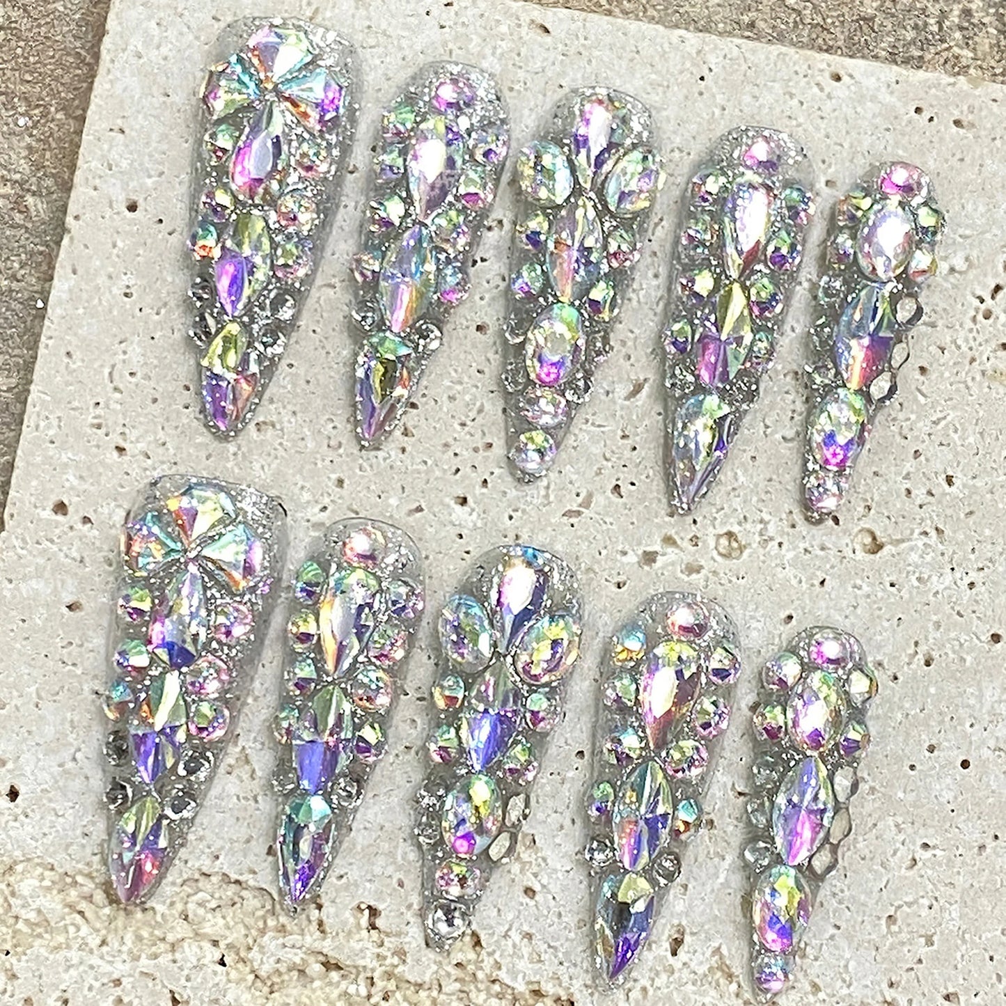 Luxe Diamond Stiletto Press-On Nails – 10pcs Full Flash Crystal