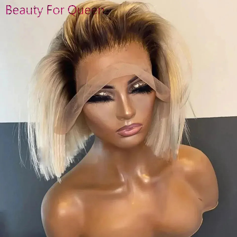 Ombre Blonde Short Bob Wig - 13x4/13x6 Lace Front 180% Density