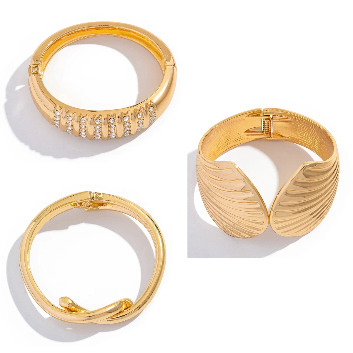 Scallop Knot Open Cuff Bangle – Vintage Gold & Silver Rhinestone Bracelet