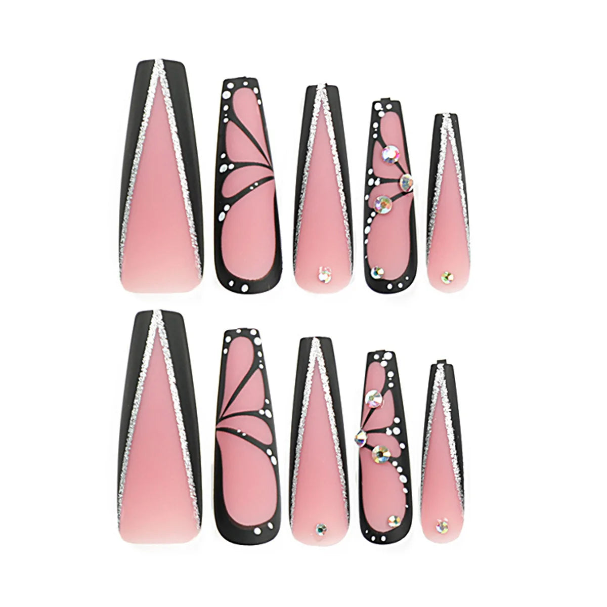 Pink Butterfly Glitter Press-On Nails - French Ballet