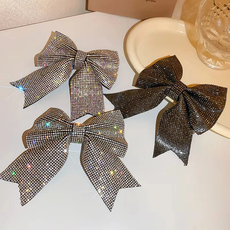 Jewelled Bow Spring Hair Clips – Korean-Inspired Glam Accessories
