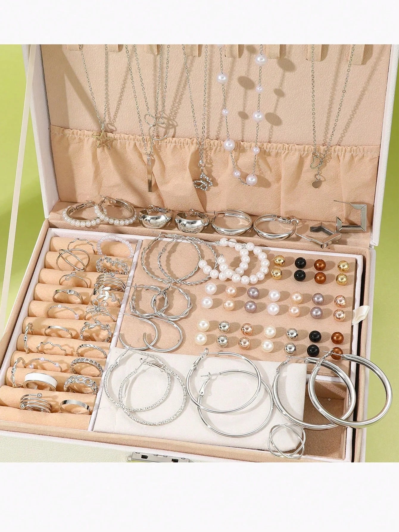 86pc Pearl Jewellery Set – Necklace, Earrings, Ear Studs & Rings Collection