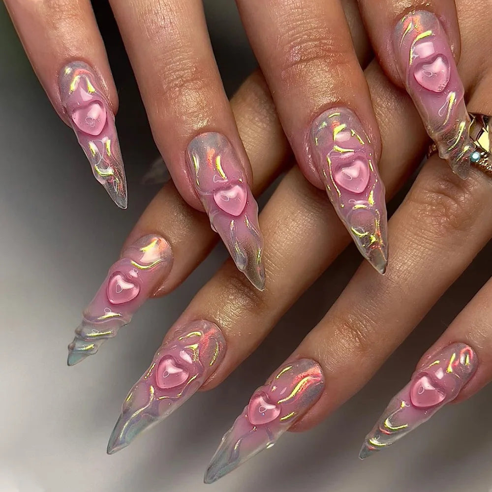 3D Love Glitter Pink Almond Press-On Nails (24pcs)