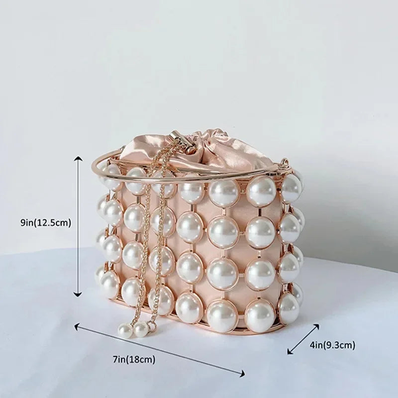 Luxe Pearl & Diamond Metallic Evening Bag