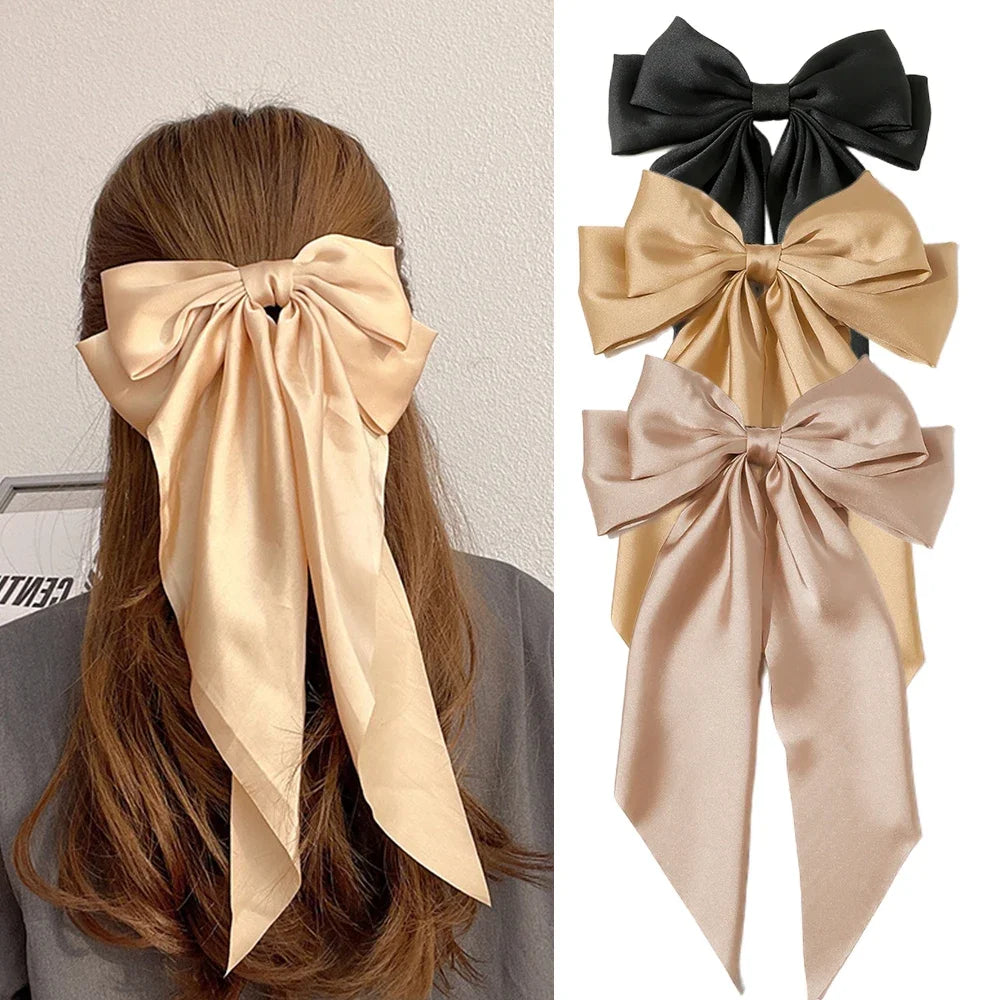 Minimalist Silk Bow Hair Clips – Set of 3 Elegant Barrettes