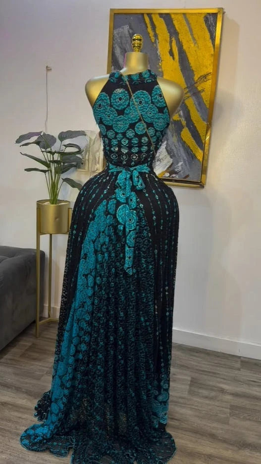Sleeveless Mermaid Maxi Dress – Floral Print Floor-Length Evening Dress