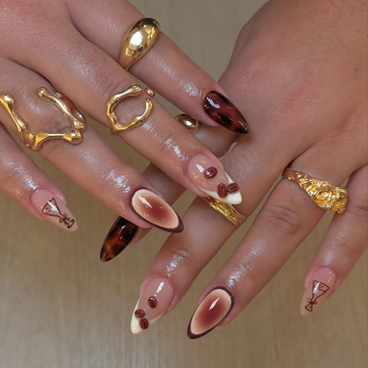 Metallic Gold Leopard Almond Press-On Nails (24pcs)