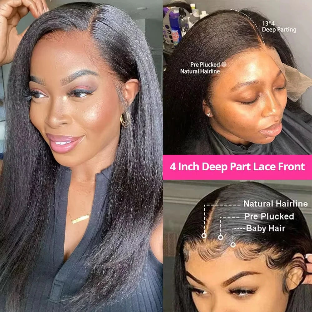 360 Invisi Strap Kinky Straight Wig - Full Lace Yaki 200% Density