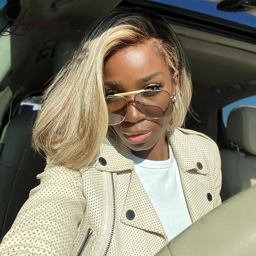 Ombre Honey Blonde Bob Wig - Premium Human Hair