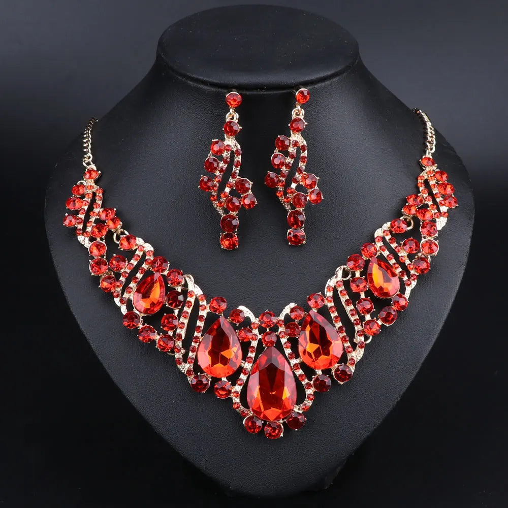Crystal Gold Bridal Jewellery Set – Necklace & Earrings