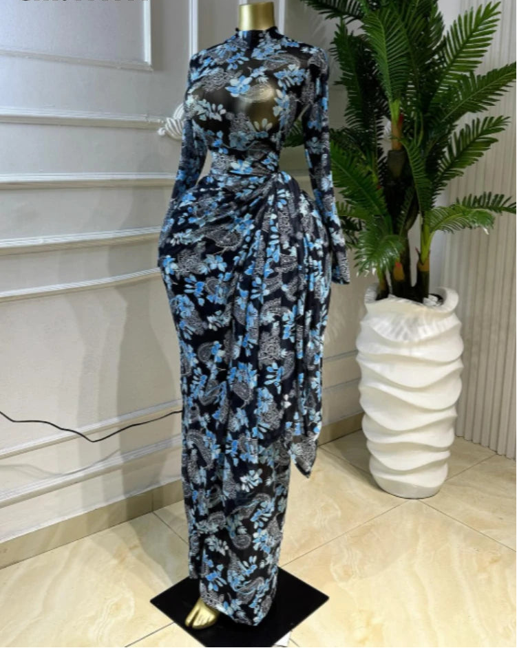 Floral Mesh Draped Wrap Maxi Dress