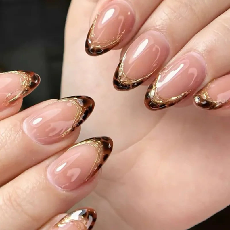 Metallic Gold Leopard Almond Press-On Nails (24pcs)