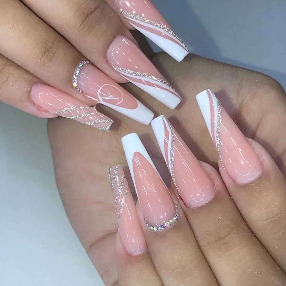 Bow Diamond Long Coffin Press-On Nails (24pcs)