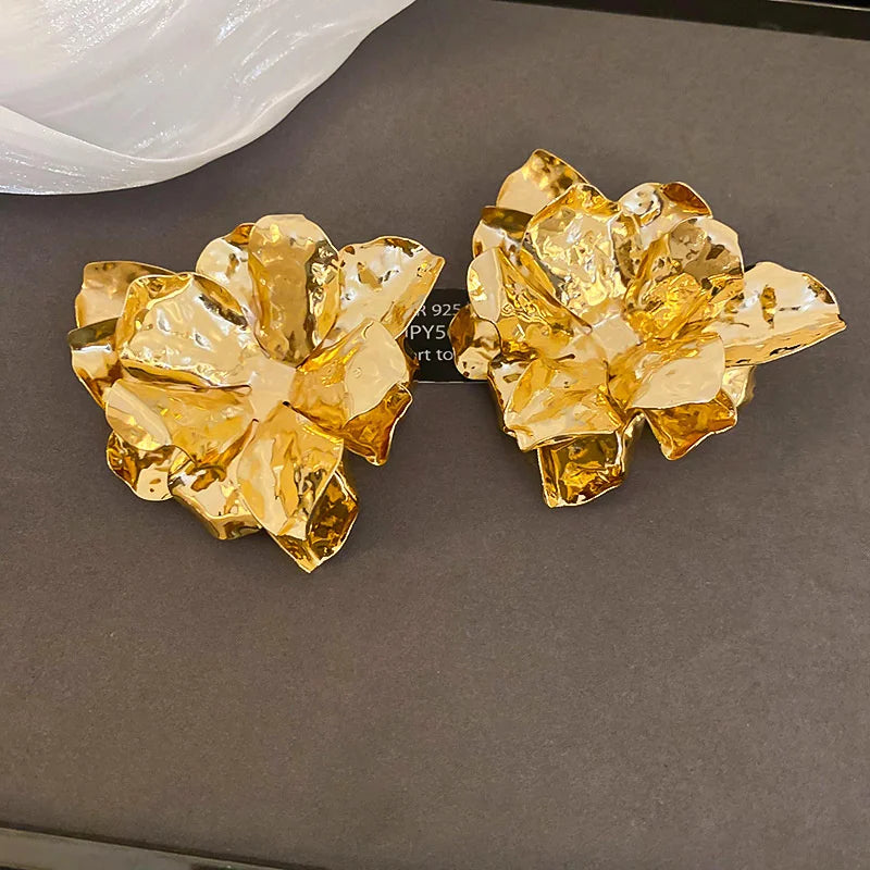 Metallic Folded Flower Drop Earrings