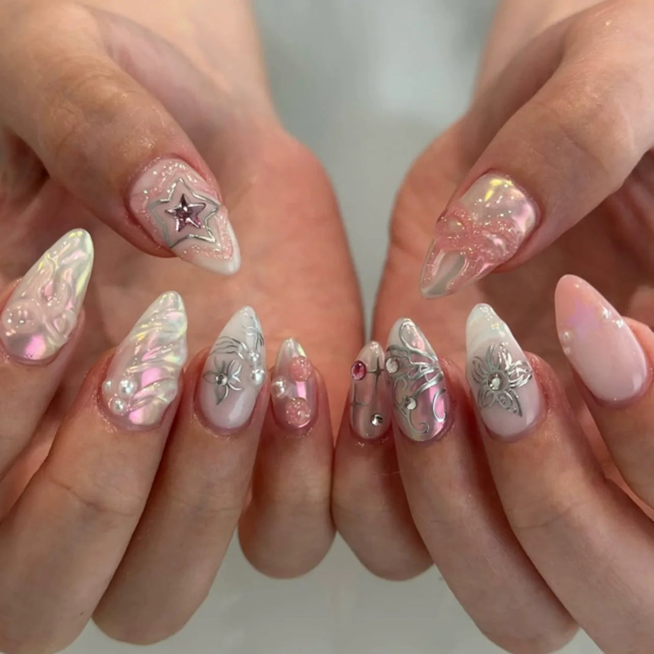 3D Love Glitter Pink Almond Press-On Nails (24pcs)