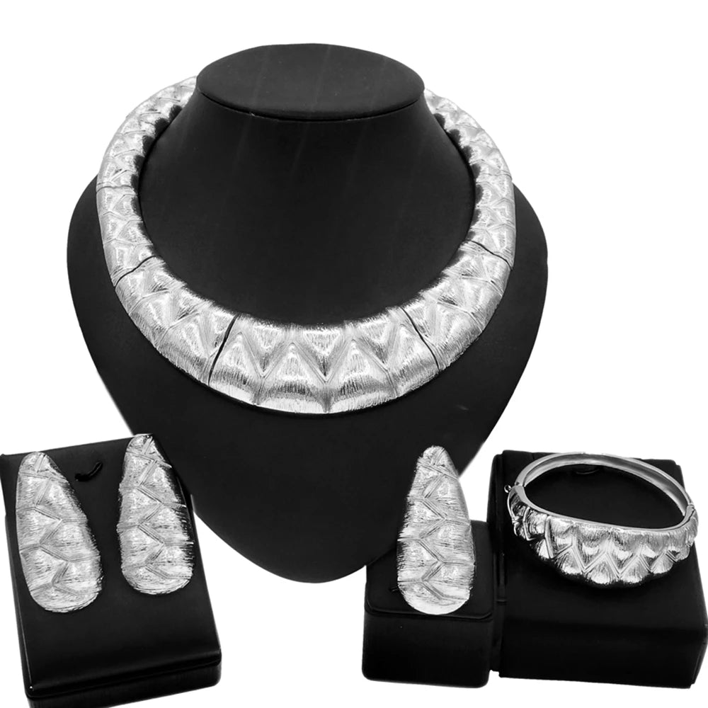 Luxury Brazil Gold Plated Jewellery Set – Necklace, Earrings, Ring & Bracelet