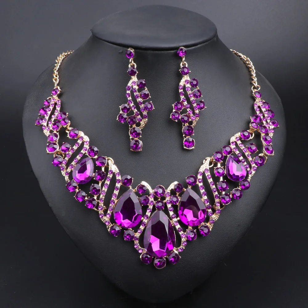 Crystal Gold Bridal Jewellery Set – Necklace & Earrings