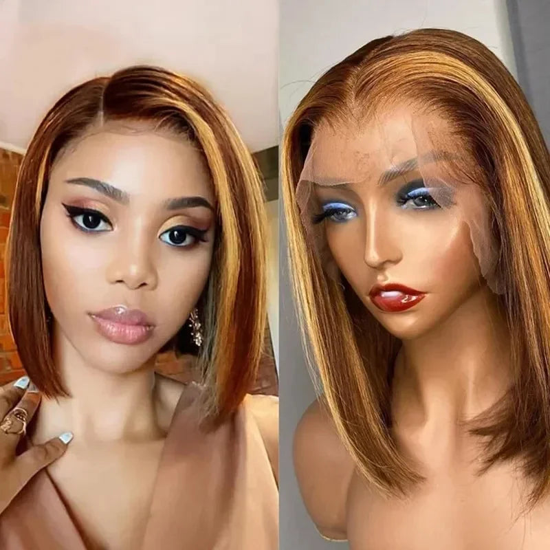 Highlight Blonde Short Bob Wig - 13x4 Lace Front 180-200% Density Human Hair