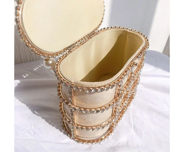 Luxe Pearl & Diamond Metallic Evening Bag