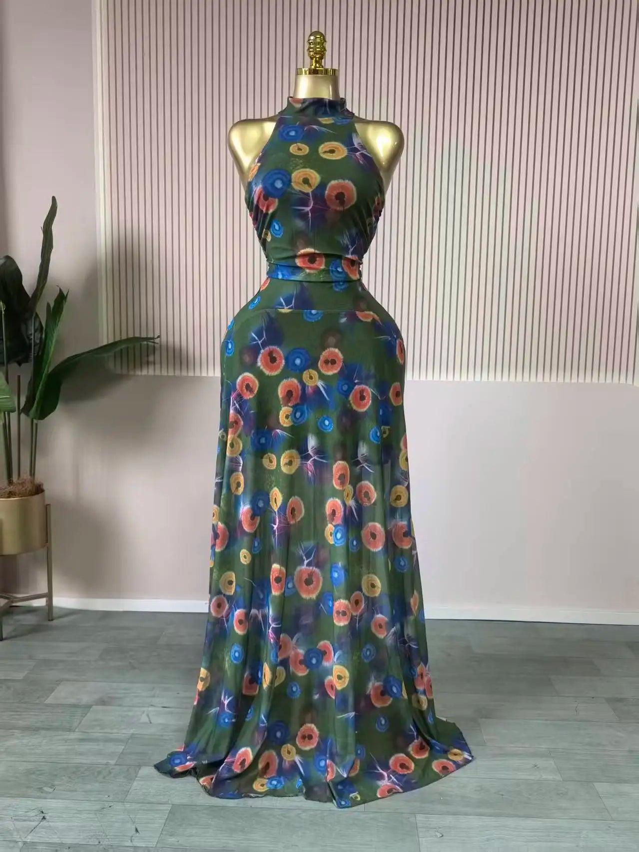 Sleeveless Mermaid Maxi Dress – Floral Print Floor-Length Evening Dress