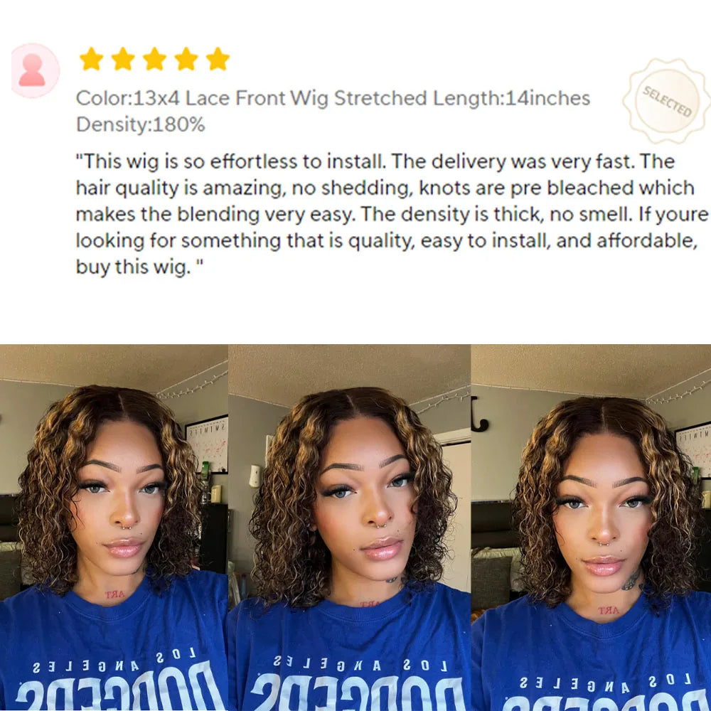 Highlight Blonde Short Bob Wig - Curly 13x4/5x5 Lace 180-250% Density