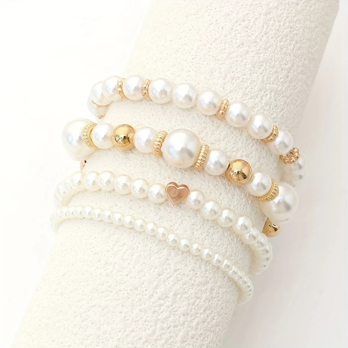 Pearl Love Charm Bracelet Set – 4-Piece Stacking Set