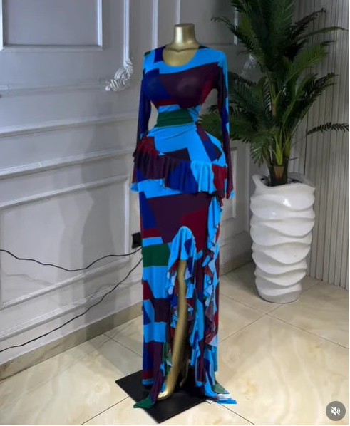 Tie-Dye Ruffle Bodycon Maxi Dress