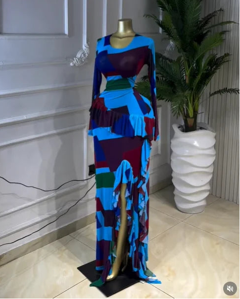 Tie-Dye Ruffle Bodycon Maxi Dress
