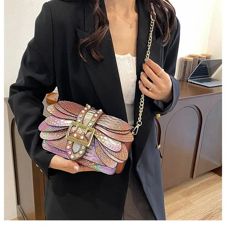 Dragonfly Wing Pearl Rivet Crossbody Bag